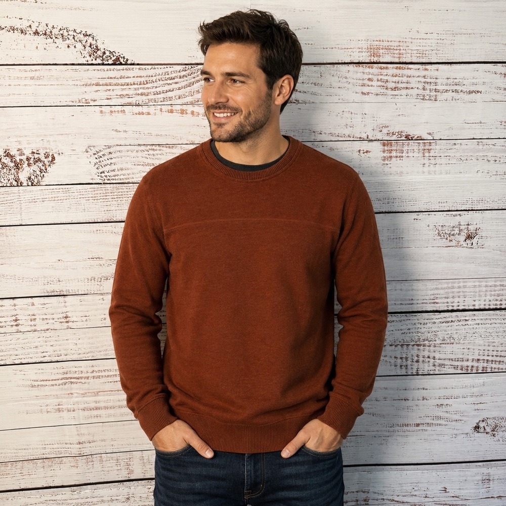 Arrow Crewneck Sweater Mens Medium Rust Orange Knit Long Sleeve Casual Ribbed